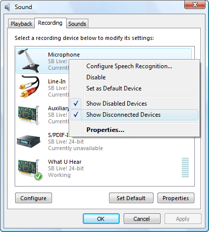 Vista Sound Card Settings