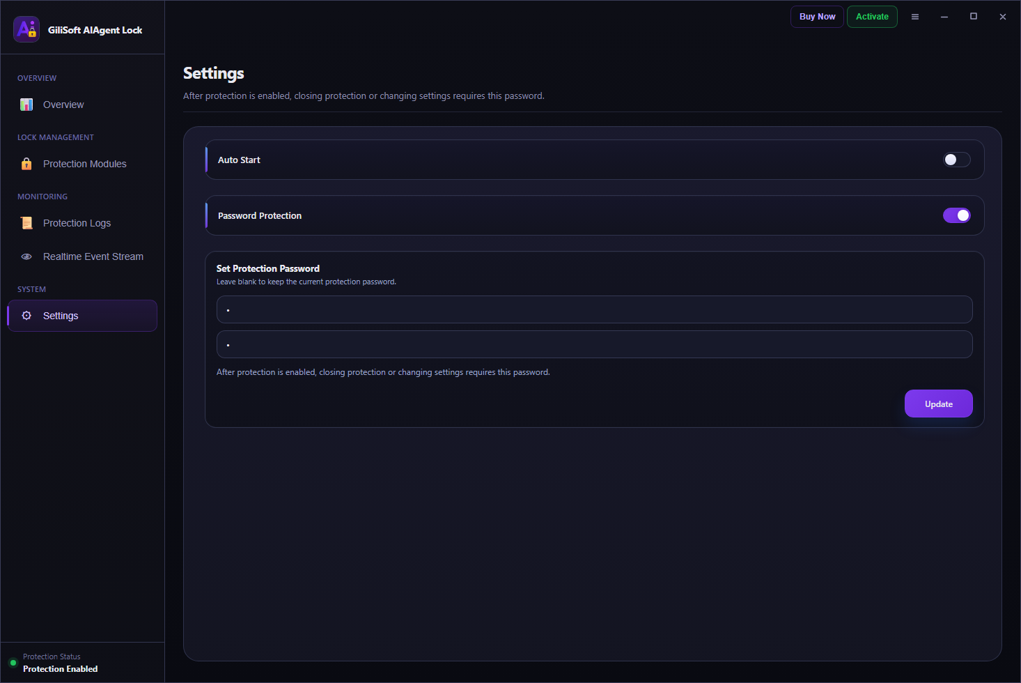 AI Agent Lock password recovery and unlock settings