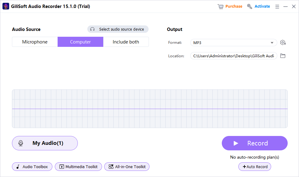 Computer audio selected in GiliSoft Audio Recorder Pro
