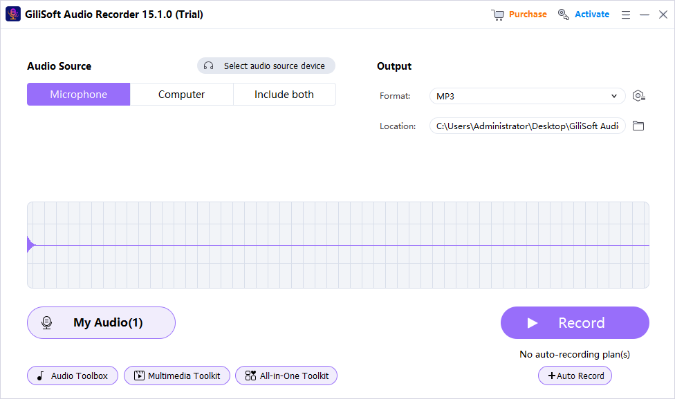 Microphone audio selected in GiliSoft Audio Recorder Pro