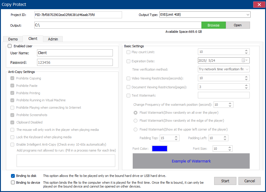 Configure Copy Protect client passwords and permissions