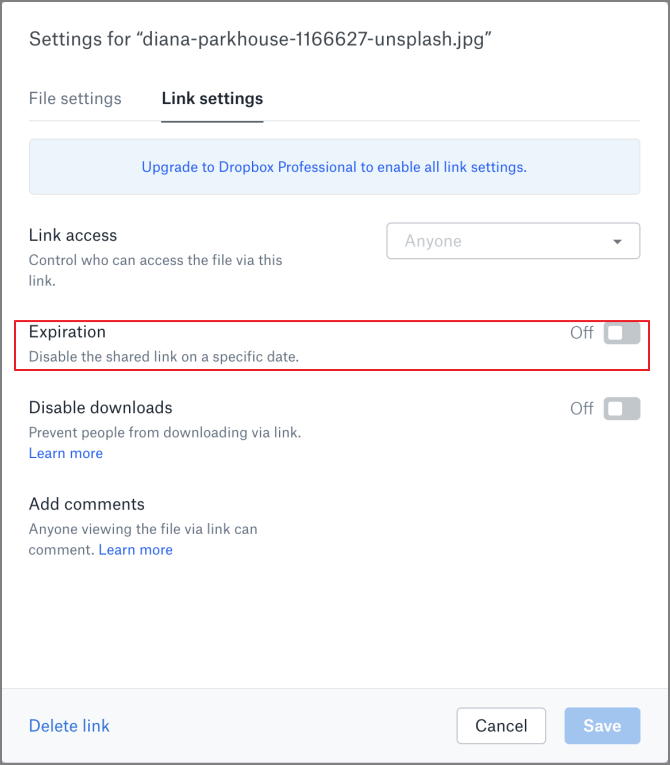 dropbox expiration date