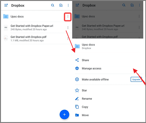 dropbox share files on Android
