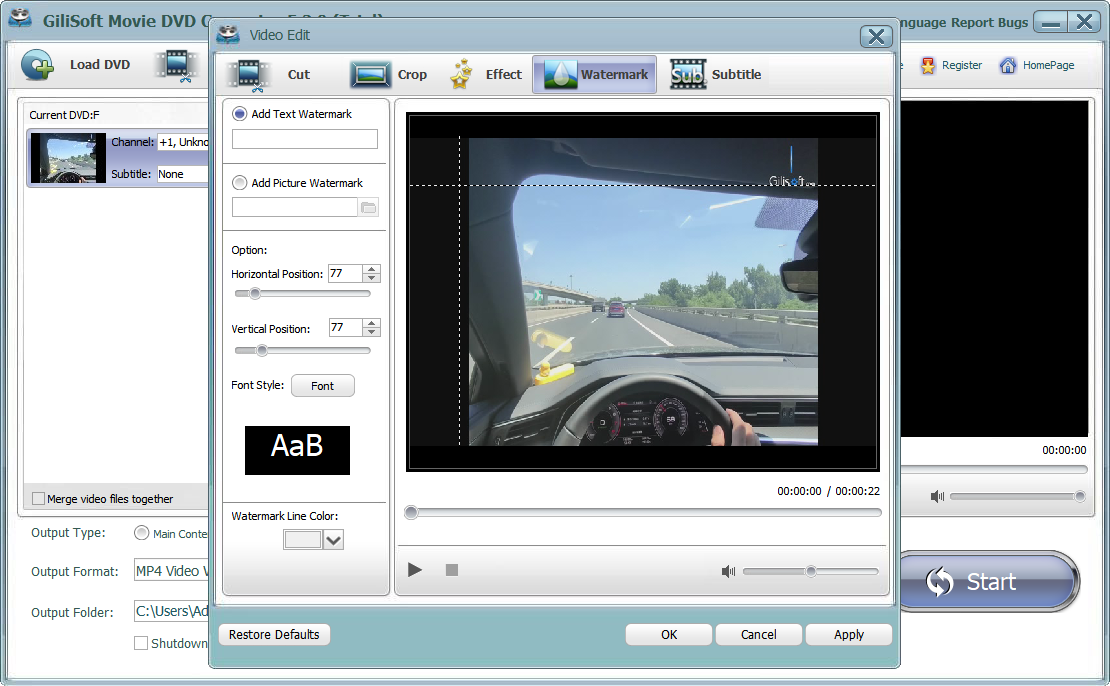 Add a watermark to converted DVD video