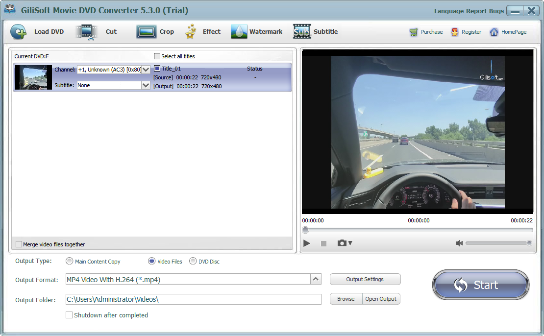 GiliSoft Home DVD Converter main conversion workspace
