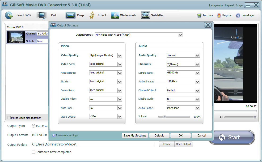 Choose DVD video audio and device output settings
