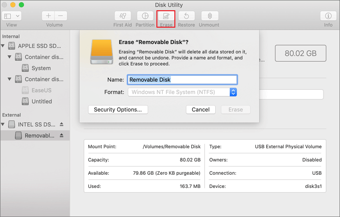 erase external hard drive on mac