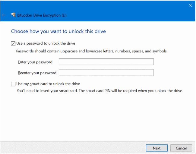 set password for external drive