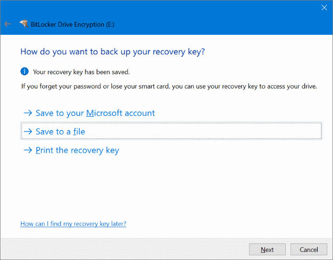 back up bitlocker recovery key