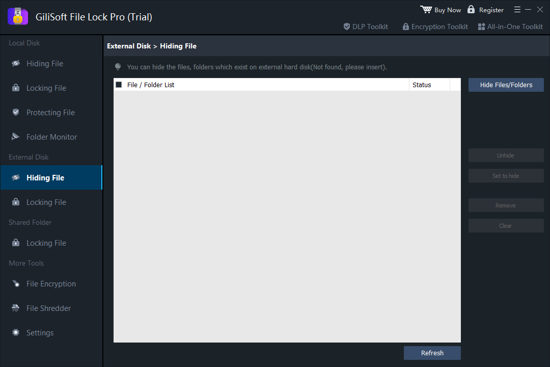 GiliSoft File Lock Pro External Disk Hiding File screen