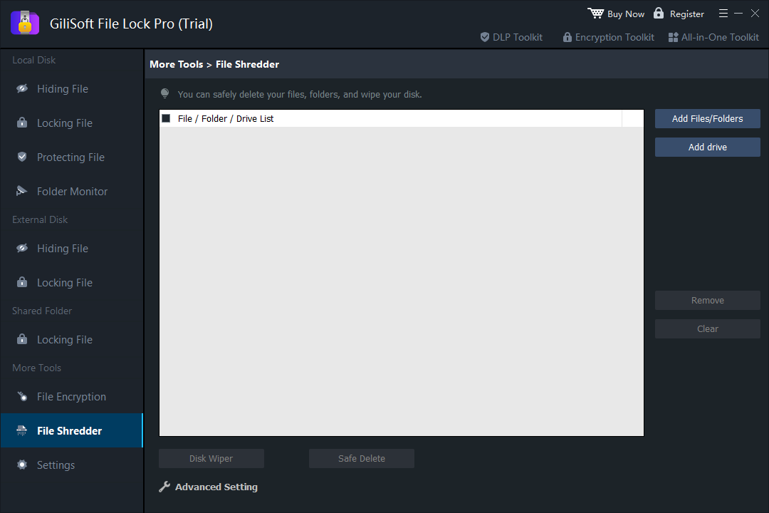 Permanently shred files folders or drive content