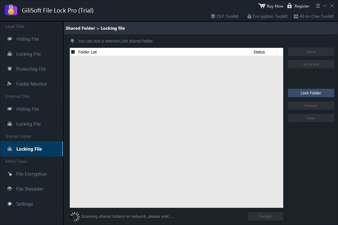GiliSoft File Lock Pro Shared Folder Locking File interface
