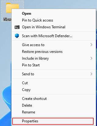 Open folder properties before enabling EFS
