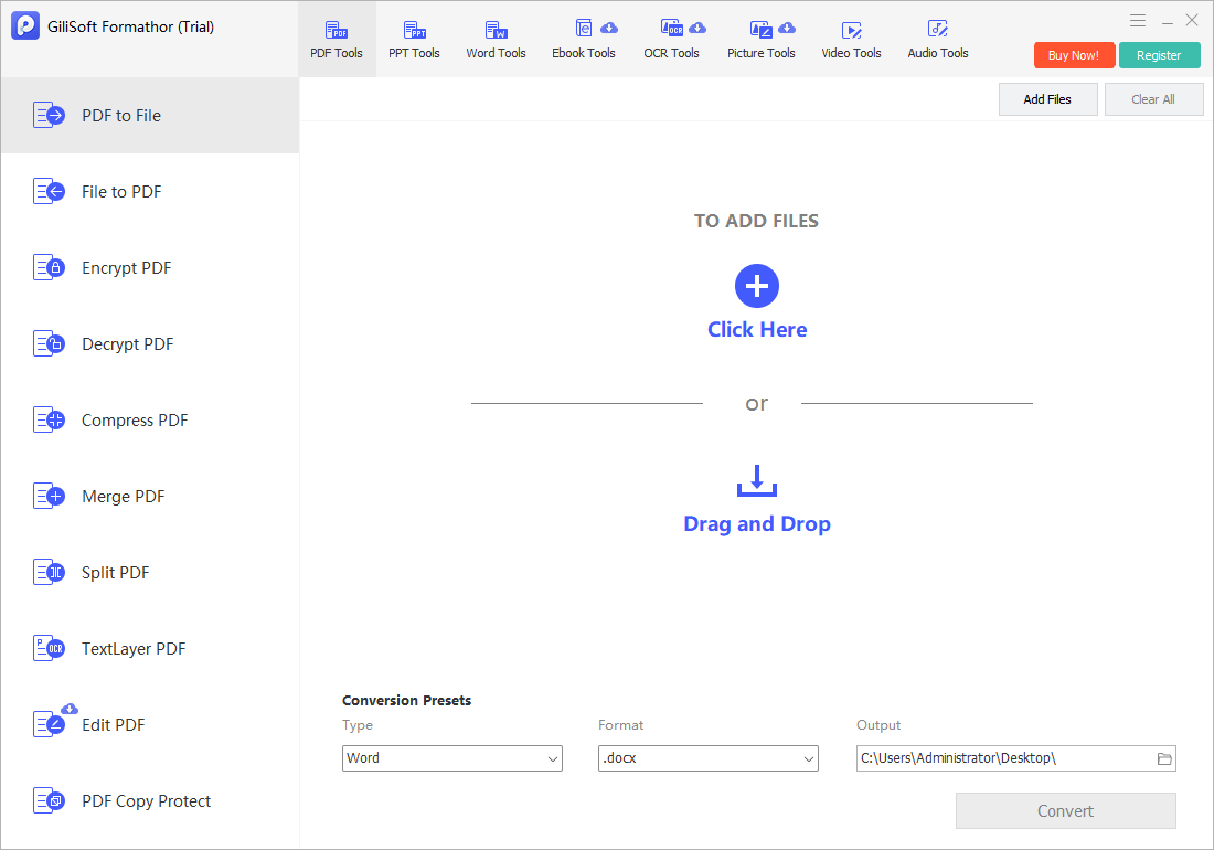 GiliSoft PDF Converter PDF to file screenshot