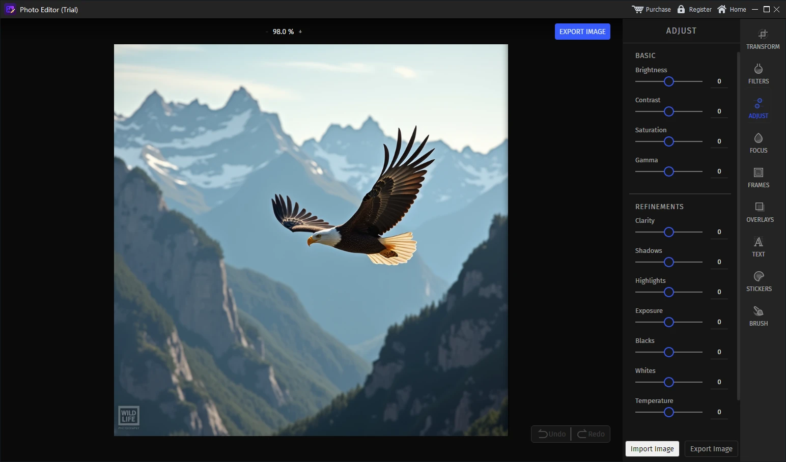 GiliSoft Image Editor adjustment workspace for product photo color and lighting