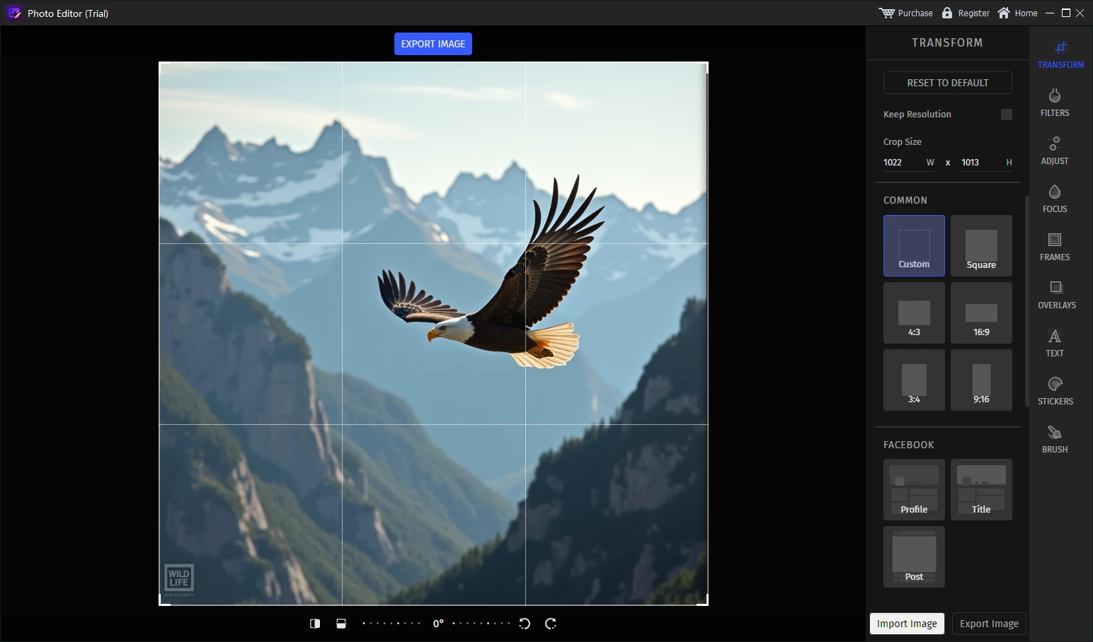 GiliSoft Image Editor transform workspace for crop, resize, rotate, and flip