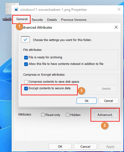Enable Encrypt contents to secure data in Windows