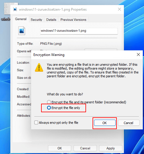 Choose Windows file or folder encryption scope