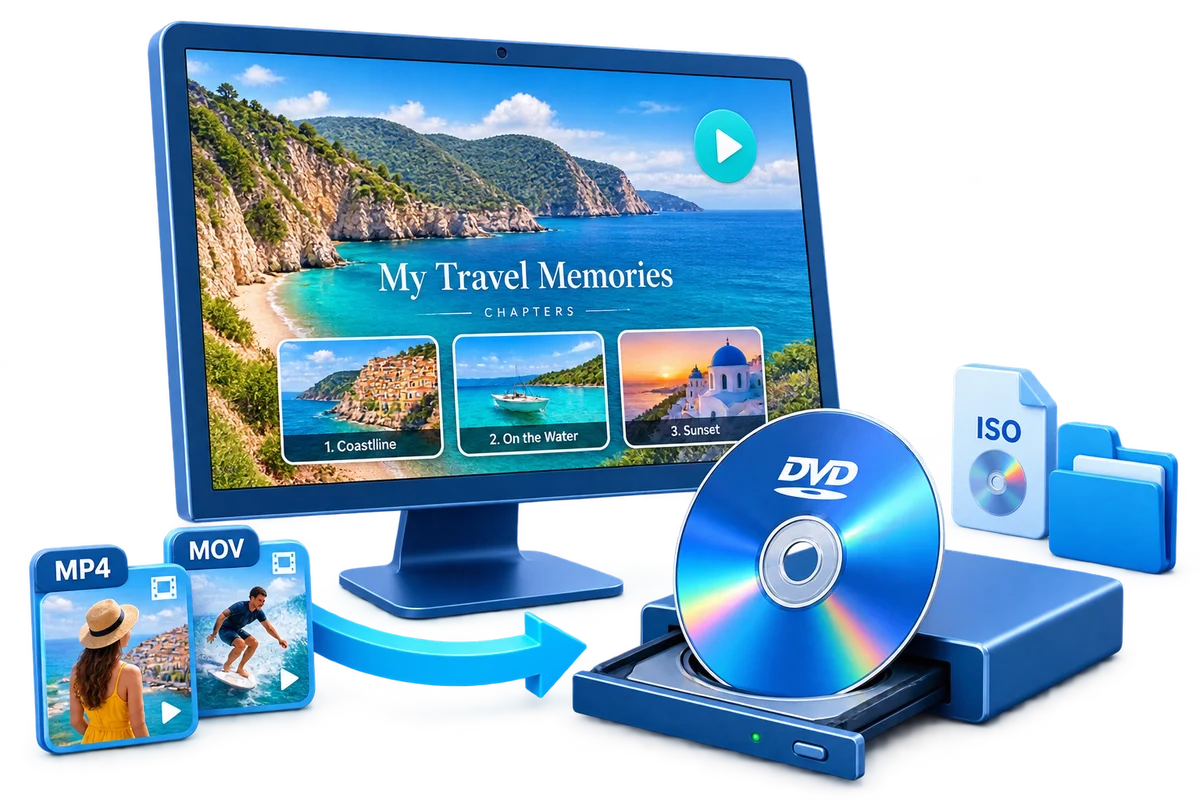 GiliSoft Movie DVD Creator prepares videos, DVD menus, discs, ISO images, and DVD folders