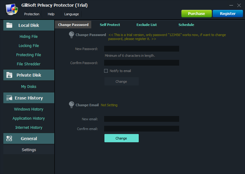 Change the Privacy Protector password and recovery email