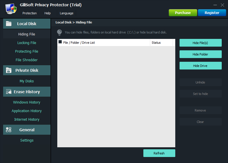 Hide files folders and local drives with Privacy Protector