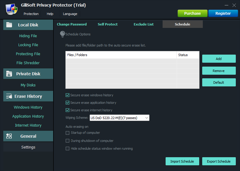 Schedule automatic privacy cleanup in Privacy Protector