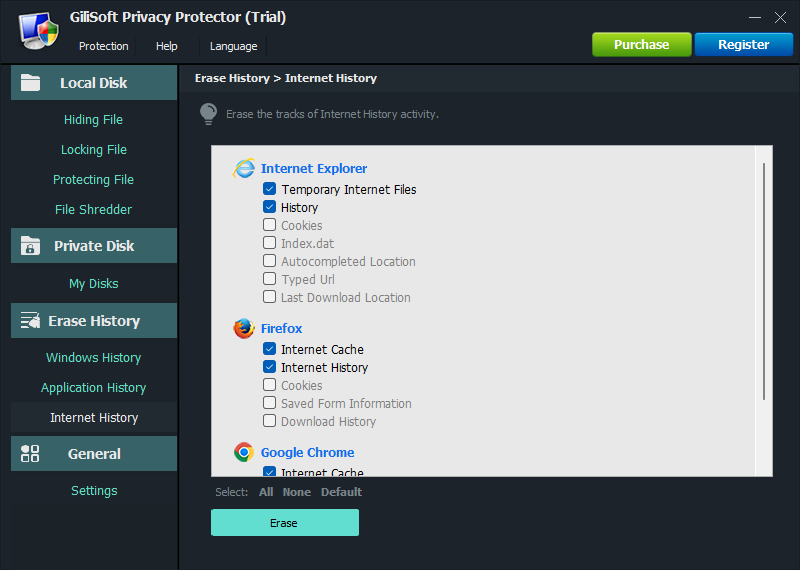 Clear browser privacy traces with Privacy Protector