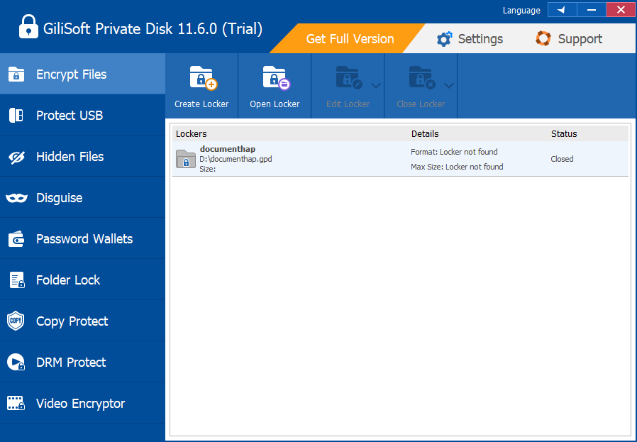 Private Disk encrypted locker list