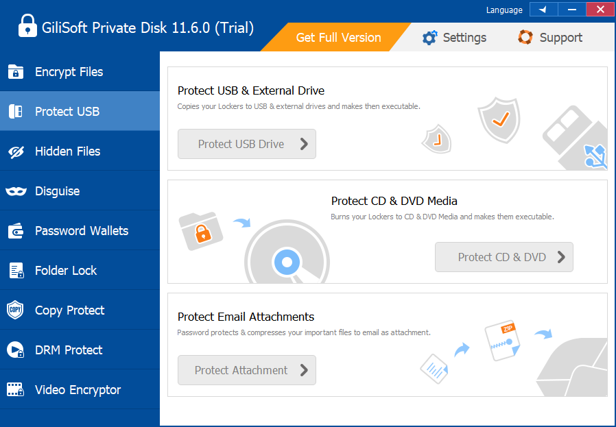 Private Disk Protect USB External Drive CD DVD and email attachment options