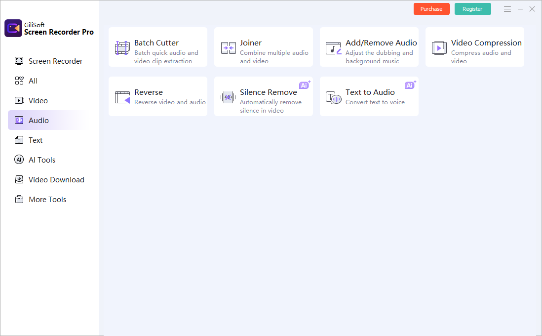 GiliSoft Screen Recorder Pro Audio workspace