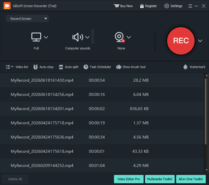 Expanded recorded video list screenshot