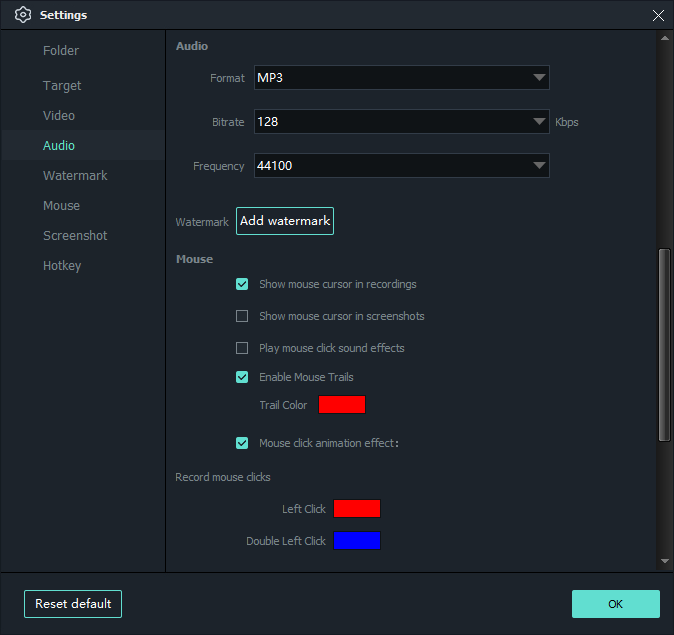 Configure recorded system sound and microphone audio
