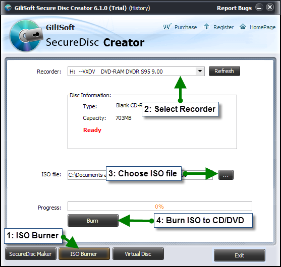 Burn an existing encrypted ISO image to blank optical media