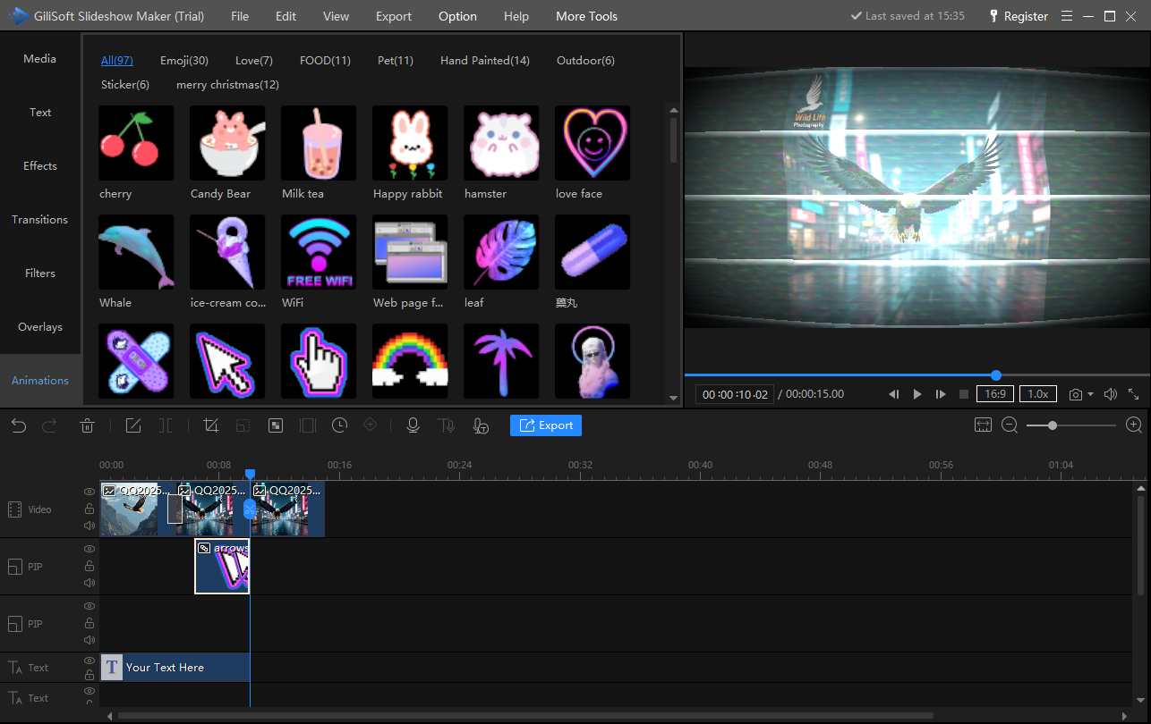 Add animated stickers to a slideshow