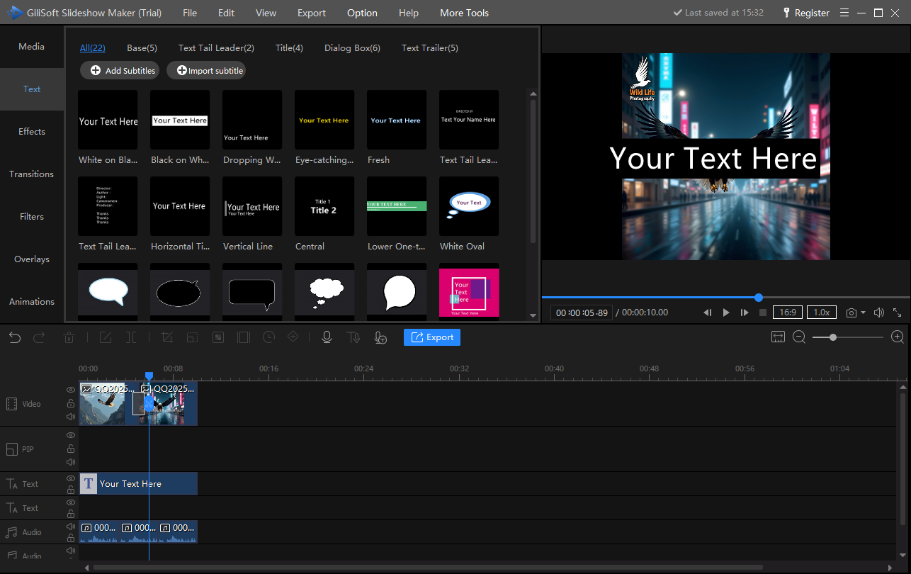 Add titles captions and subtitles to a slideshow