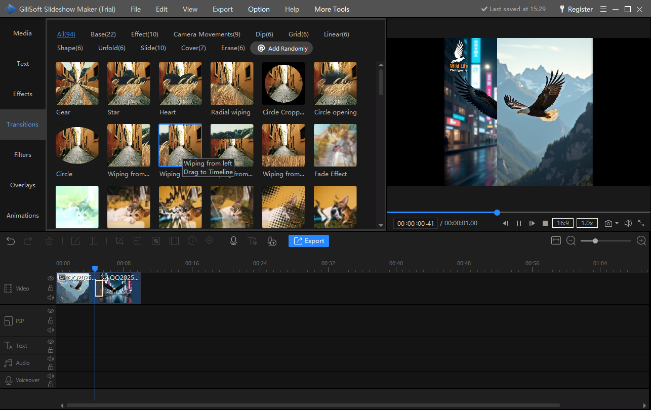 Add transitions between slideshow scenes