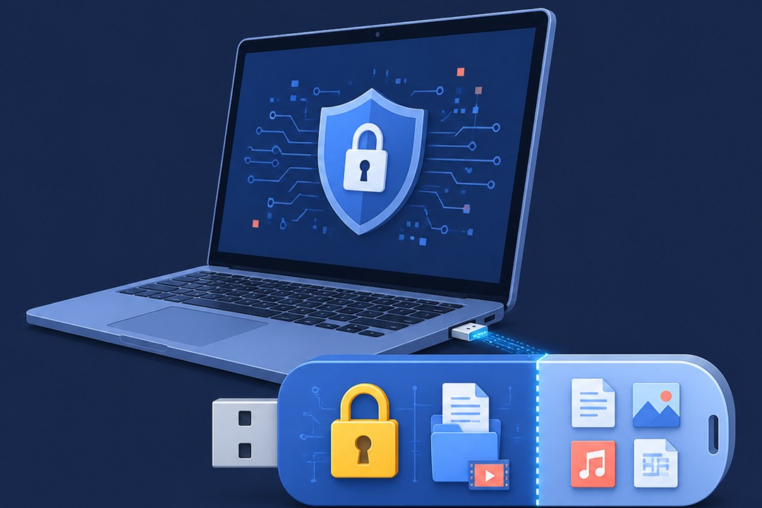 USB flash drive with a public area and password-protected secure storage