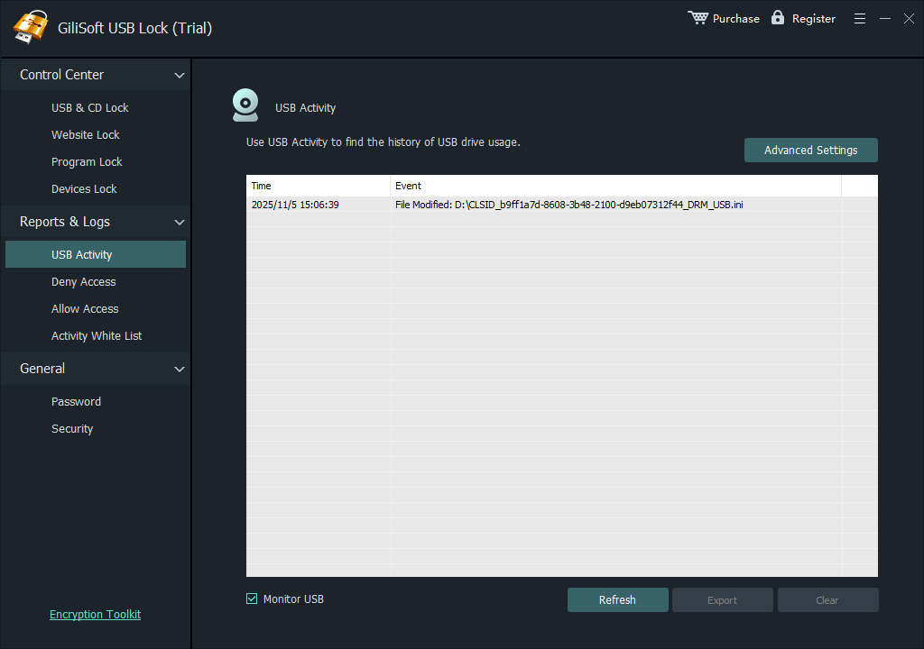 Review USB Lock activity and policy logs