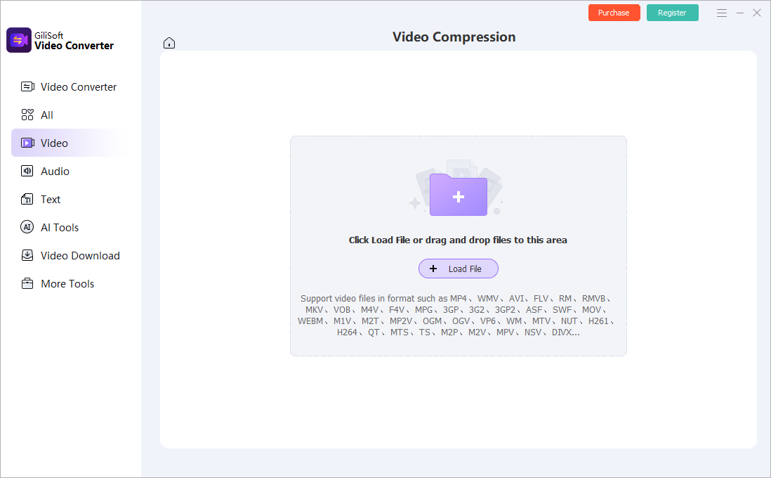 Dedicated Video Compression workspace in GiliSoft Video Converter