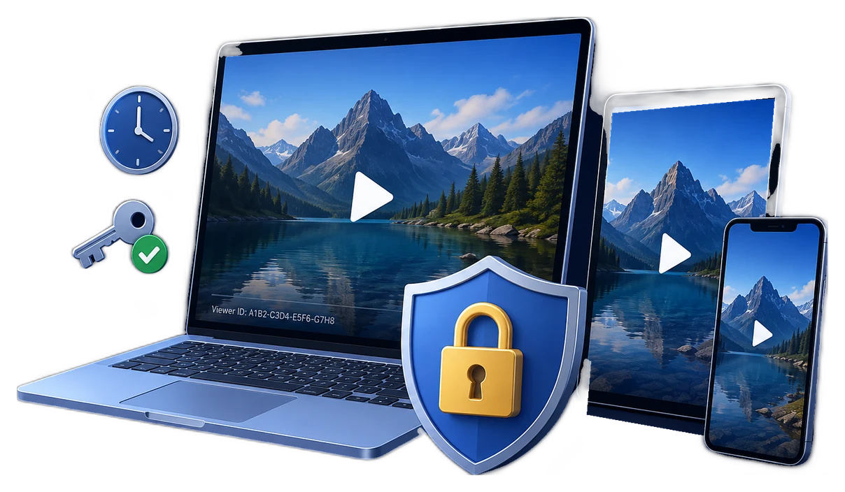 Protected video playback and access-control illustration
