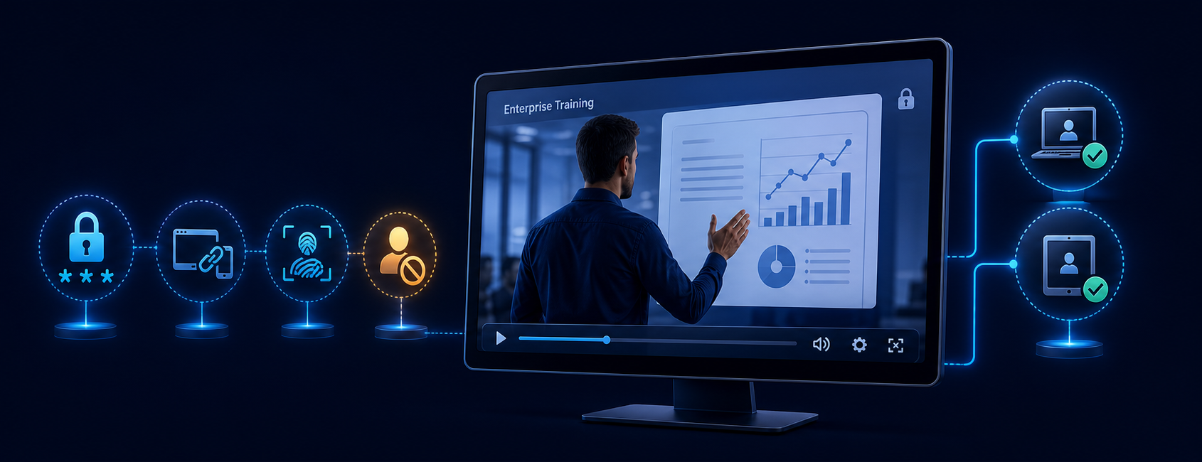 Protected training video playback with authorized-device access control