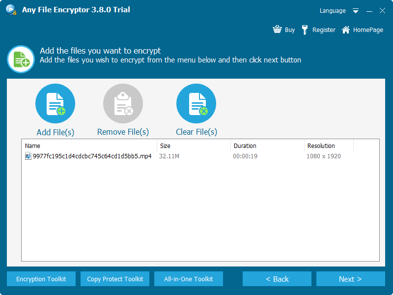 Add one or more files to an encrypted package