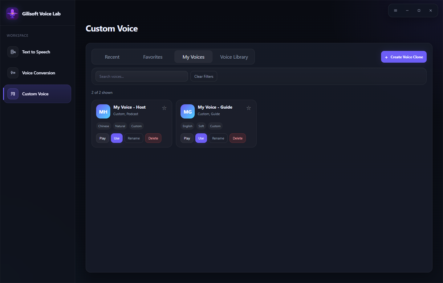 VoiceLab Custom Voice workspace