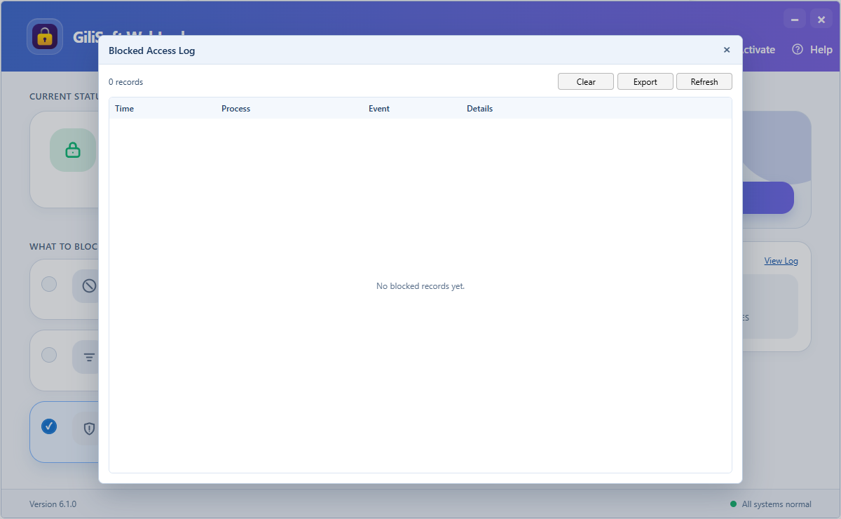 Review blocked access logs in GiliSoft WebLock