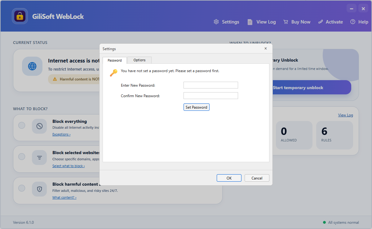 Password protect GiliSoft WebLock settings